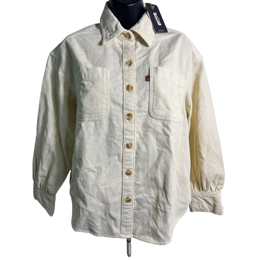 Levi's Corduroy Shirt Womens XS White Button‎ Front Long Sleeve Relaxed Fit Top